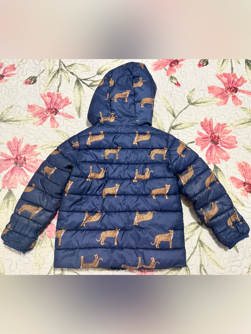 Rise Little Earthling Navy Leopard Print Puffer Jacket Size 2T / 3T Toddler - Picture 7 of 10